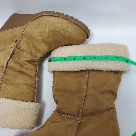 Jellypop Womens Sheepskin Lined Suede Wedge Heel Round Toe Mid Calf Snow Boots 9 - Picture 7 of 13